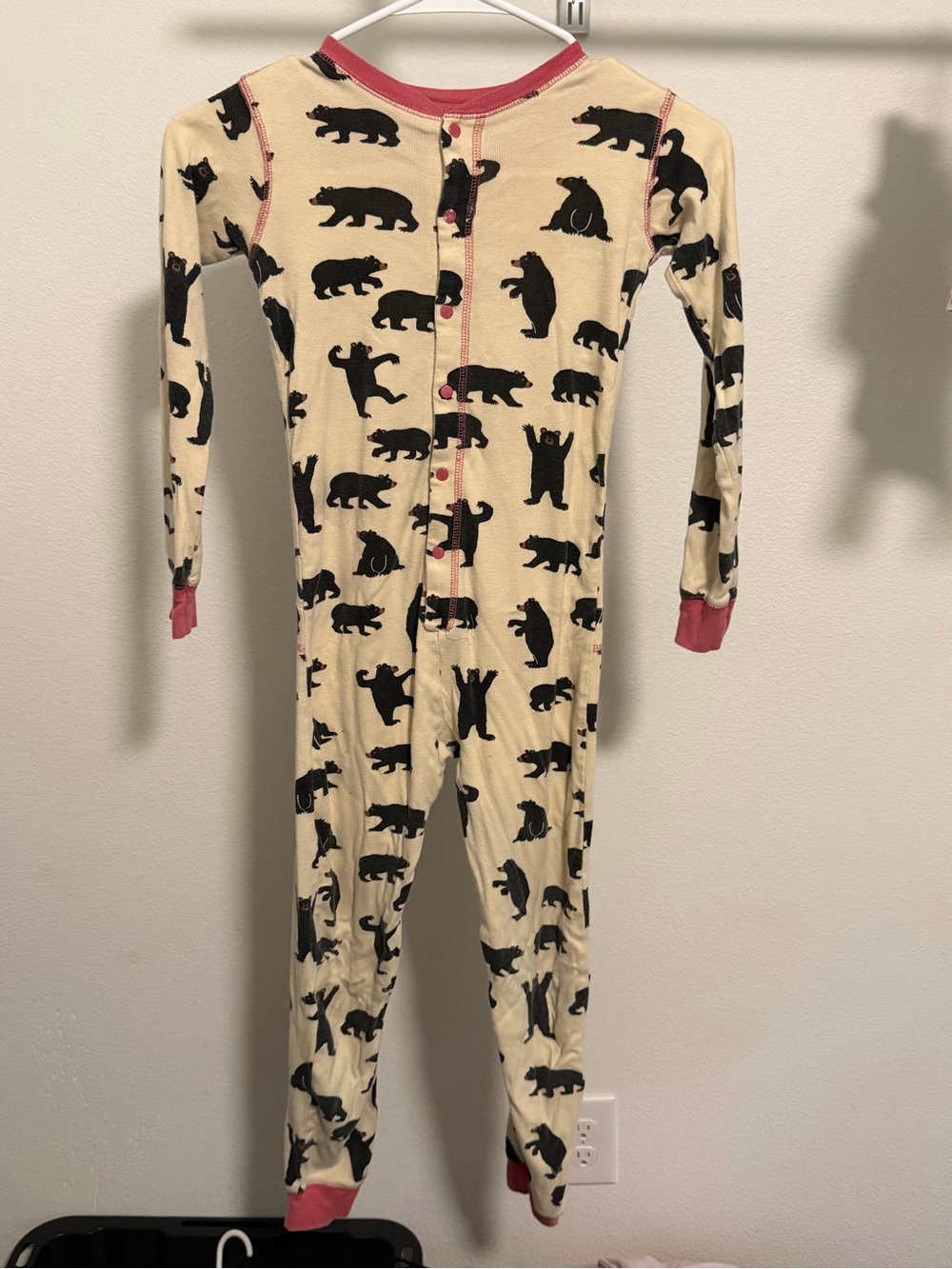 Hatley Cream and Pink Bear-Print One-Piece Pajama